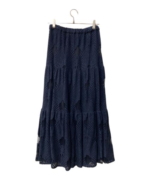 IENA LA BOUCLE（イエナ ラ ブークル）IENA LA BOUCLE (イエナ ラ ブークル) リーフ柄レース ティアードスカート ネイビー サイズ:36の古着・服飾アイテム