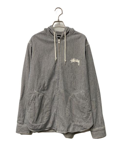 stussy（ステューシー）stussy (ステューシー) ジップアップストライプフーデットジャケット ネイビー×ホワイト サイズ:LARGEの古着・服飾アイテム
