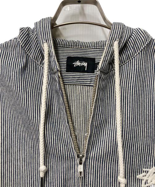 stussy（ステューシー）stussy (ステューシー) ジップアップストライプフーデットジャケット ネイビー×ホワイト サイズ:LARGEの古着・服飾アイテム