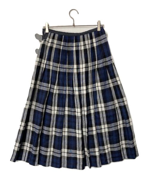 O'NEIL OF DUBLIN（オニールオブダブリン）O'NEIL OF DUBLIN (オニールオブダブリン) チェックリネンラップスカート ネイビー×グレー サイズ:CB10/F38/D36/I42/US8の古着・服飾アイテム