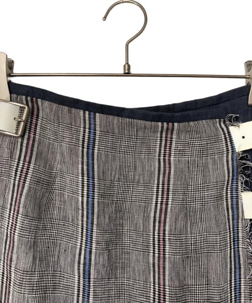 O'NEIL OF DUBLIN（オニールオブダブリン）O'NEIL OF DUBLIN (オニールオブダブリン) チェックリネンラップスカート ネイビー×グレー サイズ:CB10/F38/D36/I42/US8の古着・服飾アイテム