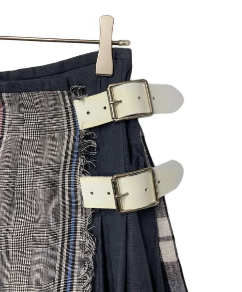 O'NEIL OF DUBLIN（オニールオブダブリン）O'NEIL OF DUBLIN (オニールオブダブリン) チェックリネンラップスカート ネイビー×グレー サイズ:CB10/F38/D36/I42/US8の古着・服飾アイテム