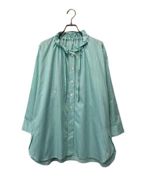 Leilian（レリアン）LEILIAN (レリアン) ストライプブラウス グリーン×ホワイト サイズ:13の古着・服飾アイテム