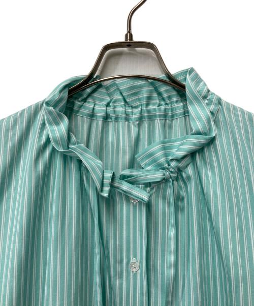 Leilian（レリアン）LEILIAN (レリアン) ストライプブラウス グリーン×ホワイト サイズ:13の古着・服飾アイテム