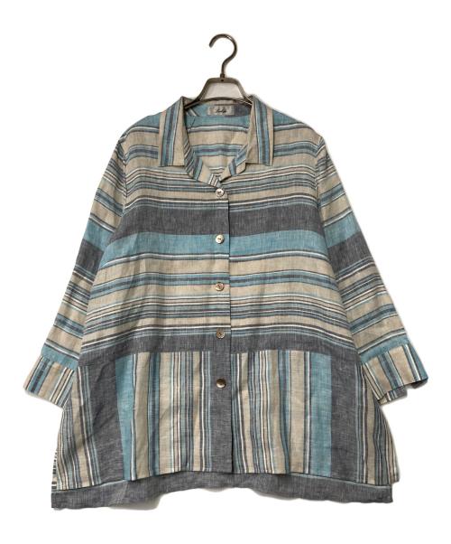 Leilian（レリアン）LEILIAN (レリアン) リネンオープンカラーシャツ ブルー サイズ:13の古着・服飾アイテム