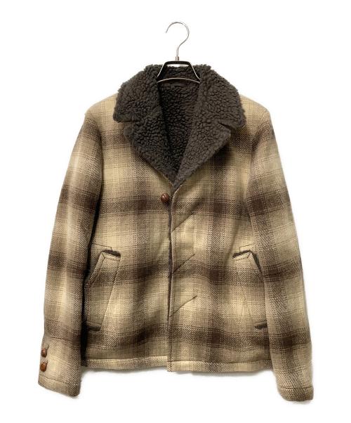 NUMBER (N)INE（ナンバーナイン）NUMBER (N)INE (ナンバーナイン) 08AW チェックボアジャケット F08-NJ021 ベージュ×ブラウン サイズ:2の古着・服飾アイテム