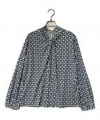 Leilianレリアン）の古着「総柄ブラウス」｜ホワイト×ブルー×ブラック