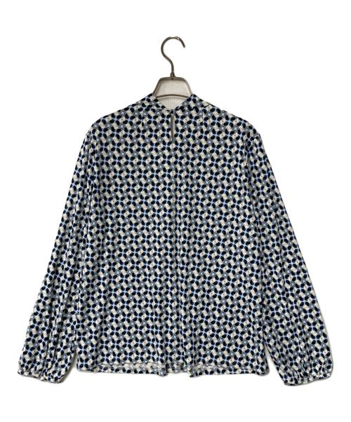 Leilian（レリアン）LEILIAN (レリアン) 総柄ブラウス ホワイト×ブルー×ブラック サイズ:13の古着・服飾アイテム