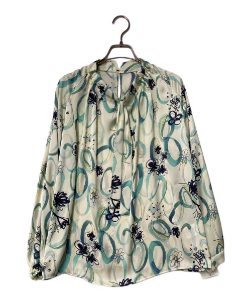 TOMORROW LAND（トゥモローランド）TOMORROW LAND (トゥモローランド) サークルペイントプリント ボウタイギャザーブラウス イエロー×ブルー サイズ:36 未使用品の古着・服飾アイテム