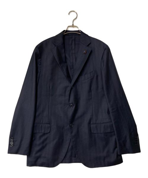 LARDINI（ラルディーニ）LARDINI (ラルディーニ) ウールストライプ テーラードジャケット 仮切羽 段返り ブートニエール付 ネイビー サイズ:50 REGの古着・服飾アイテム