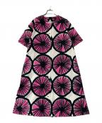 marimekkoマリメッコ）の古着「総柄シャツワンピース」｜ブラック×ピンク