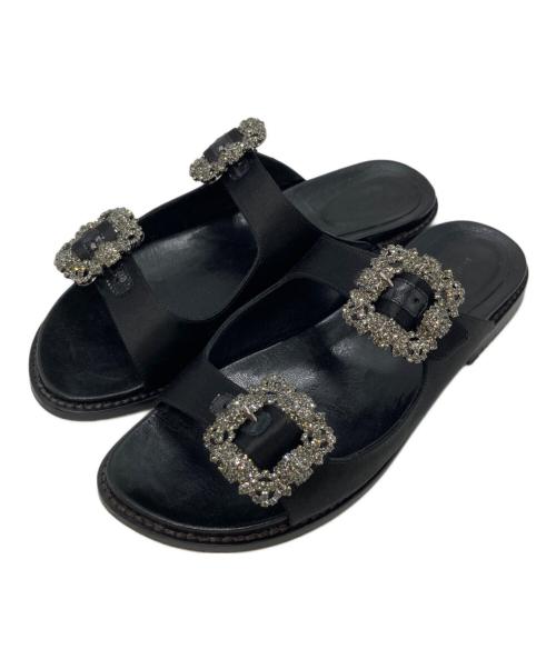 Manolo Blahnik（マノロブラニク）Manolo Blahnik (マノロブラニク) STURLUSHANGI ビジュー サンダル ブラック サイズ:36の古着・服飾アイテム