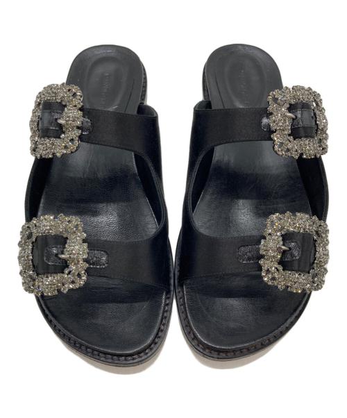 Manolo Blahnik（マノロブラニク）Manolo Blahnik (マノロブラニク) STURLUSHANGI ビジュー サンダル ブラック サイズ:36の古着・服飾アイテム