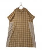 Conges payesコンジェ ペイエ）の古着「リネン混チェック切替ワンピース B0123RFA012」｜ベージュ