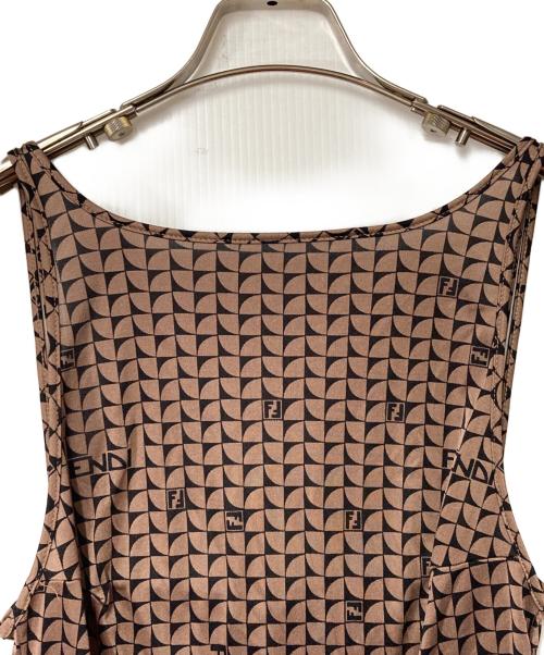 FENDI（フェンディ）FENDI (フェンディ) 総柄 キャミソールワンピース ブラウン×ブラック サイズ:42の古着・服飾アイテム
