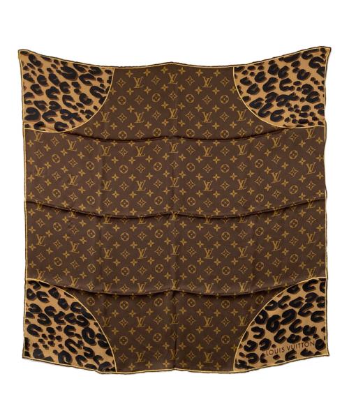 LOUIS VUITTON（ルイ ヴィトン）LOUIS VUITTON (ルイ ヴィトン) モノグラム レオパード シルクスカーフ ブラウンの古着・服飾アイテム