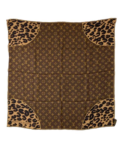 LOUIS VUITTON（ルイ ヴィトン）LOUIS VUITTON (ルイ ヴィトン) モノグラム レオパード シルクスカーフ ブラウンの古着・服飾アイテム