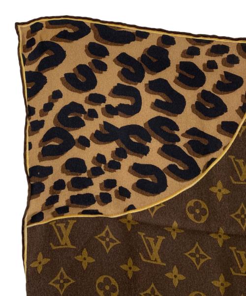 LOUIS VUITTON（ルイ ヴィトン）LOUIS VUITTON (ルイ ヴィトン) モノグラム レオパード シルクスカーフ ブラウンの古着・服飾アイテム