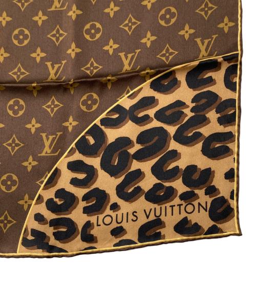 LOUIS VUITTON（ルイ ヴィトン）LOUIS VUITTON (ルイ ヴィトン) モノグラム レオパード シルクスカーフ ブラウンの古着・服飾アイテム
