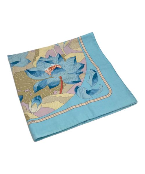 HERMES（エルメス）HERMES (エルメス) カレ70 FLEURS DE LOTUS 蓮の花 ブルーの古着・服飾アイテム