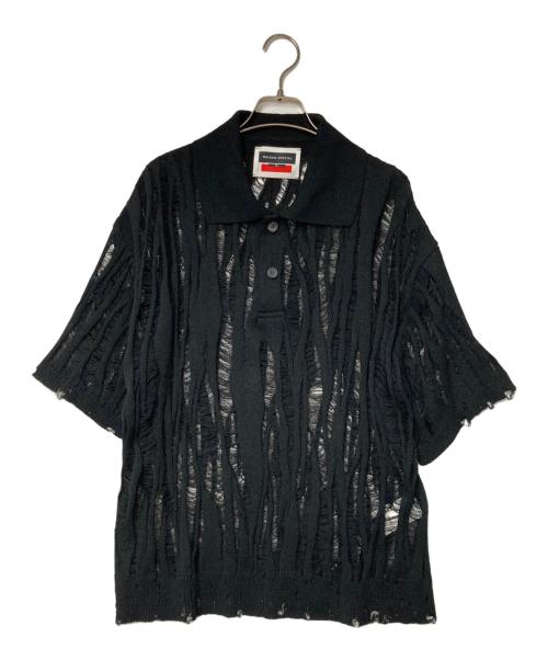 MAISON SPECIAL（メゾンスペシャル）MAISON SPECIAL (メゾンスペシャル) Destroy Mesh Prime-Over Short Sleeve Knit Polo Shirt ブラック サイズ:02の古着・服飾アイテム