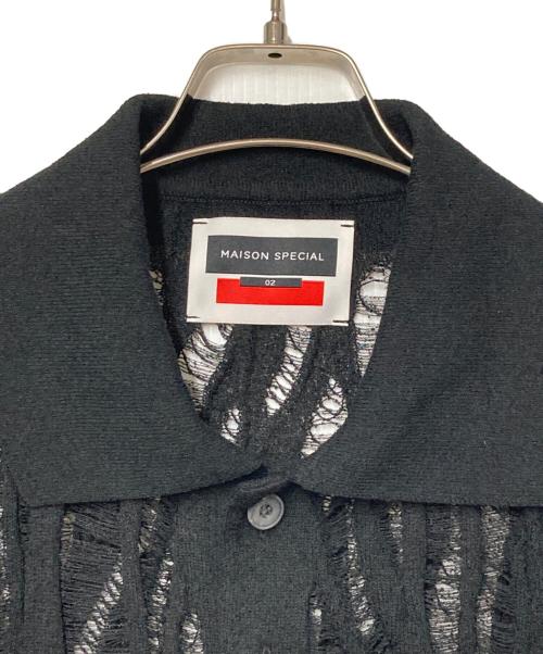 MAISON SPECIAL（メゾンスペシャル）MAISON SPECIAL (メゾンスペシャル) Destroy Mesh Prime-Over Short Sleeve Knit Polo Shirt ブラック サイズ:02の古着・服飾アイテム