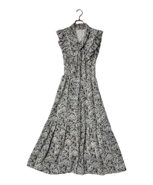 Swingle（スウィングル）Swingle (スウィングル) ミニフラワーフリルスリーブボウタイワンピース ホワイト×ブラック サイズ:Fの古着・服飾アイテム