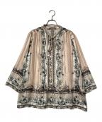 BOURGEブルージュ）の古着「総柄シアーブラウス ボウタイブラウス」｜ベージュ