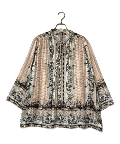 BOURGE（ブルージュ）BOURGE (ブルージュ) 総柄シアーブラウス ボウタイブラウス ベージュ サイズ:13+の古着・服飾アイテム