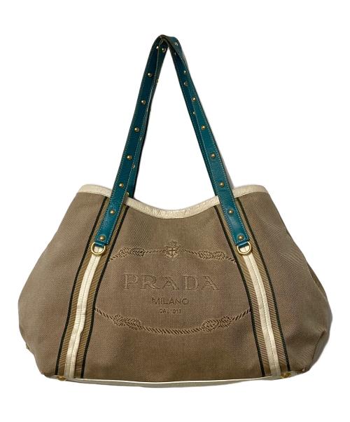 PRADA（プラダ）PRADA (プラダ) ジャガードロゴトートバッグ ベージュの古着・服飾アイテム
