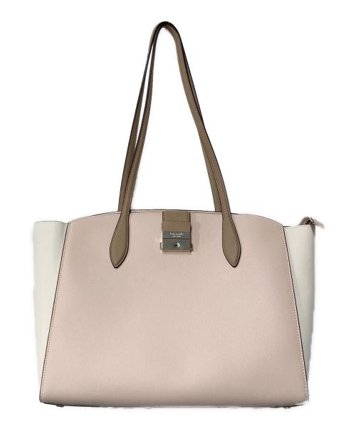 Kate Spade（ケイトスペード）Kate Spade (ケイトスペード) ヴォヤージュ カラーブロック スモール グレイン テクスチャード レザー ラージ ワーク トート ピンク×ベージュ×アイボリーの古着・服飾アイテム