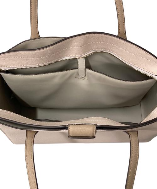 Kate Spade（ケイトスペード）Kate Spade (ケイトスペード) ヴォヤージュ カラーブロック スモール グレイン テクスチャード レザー ラージ ワーク トート ピンク×ベージュ×アイボリーの古着・服飾アイテム
