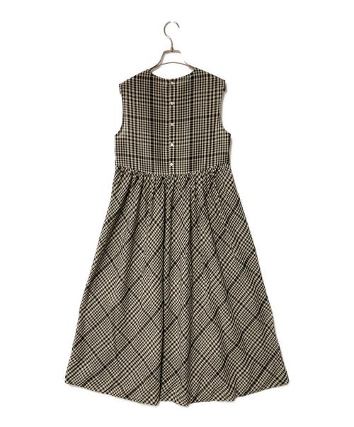 BALLSEY（ボールジィ）BALLSEY (ボールジィ) コットンボイルプラッド バックギャザーロングワンピース ブラック サイズ:34の古着・服飾アイテム