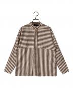 TOMORROW LAND collectionトゥモローランドコレクション）の古着「ストレッチブロードオルタネート ヨークシャツ」｜ベージュ×ブラウン