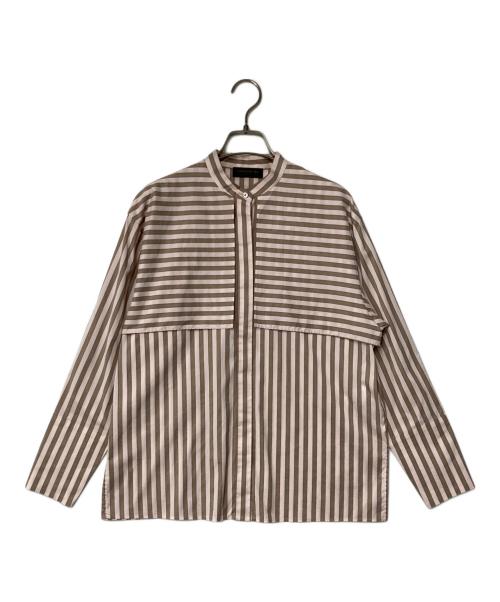 TOMORROW LAND collection（トゥモローランドコレクション）TOMORROW LAND collection (トゥモローランドコレクション) ストレッチブロードオルタネート ヨークシャツ ベージュ×ブラウン サイズ:36の古着・服飾アイテム