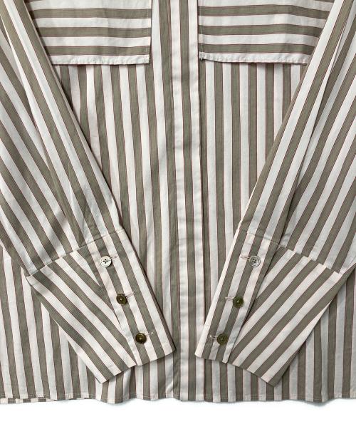 TOMORROW LAND collection（トゥモローランドコレクション）TOMORROW LAND collection (トゥモローランドコレクション) ストレッチブロードオルタネート ヨークシャツ ベージュ×ブラウン サイズ:36の古着・服飾アイテム