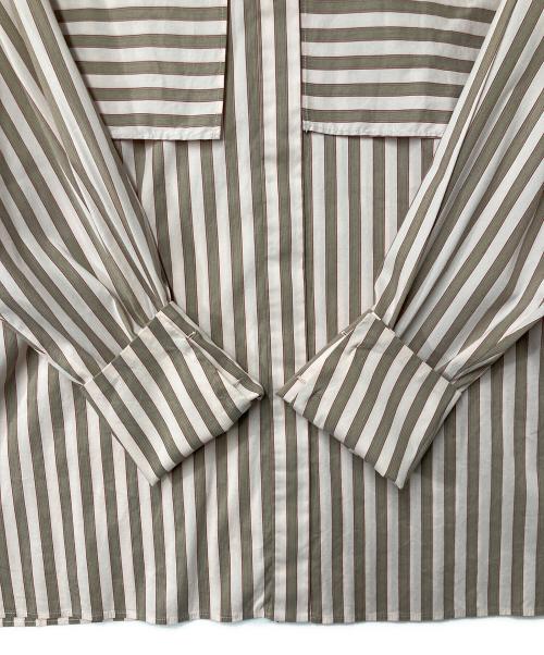 TOMORROW LAND collection（トゥモローランドコレクション）TOMORROW LAND collection (トゥモローランドコレクション) ストレッチブロードオルタネート ヨークシャツ ベージュ×ブラウン サイズ:36の古着・服飾アイテム