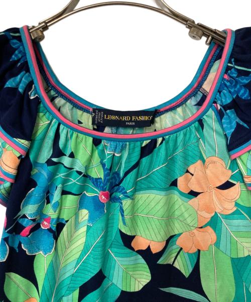 LEONARD FASHION（レオナールファッション）LEONARD FASHION (レオナールファッション) フラワープリントコットンワンピース ネイビー×グリーン サイズ:Ｓの古着・服飾アイテム