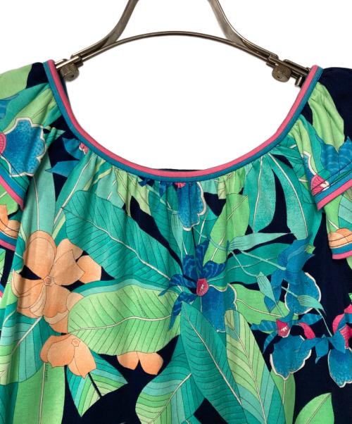 LEONARD FASHION（レオナールファッション）LEONARD FASHION (レオナールファッション) フラワープリントコットンワンピース ネイビー×グリーン サイズ:Ｓの古着・服飾アイテム