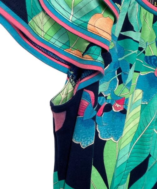 LEONARD FASHION（レオナールファッション）LEONARD FASHION (レオナールファッション) フラワープリントコットンワンピース ネイビー×グリーン サイズ:Ｓの古着・服飾アイテム