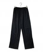 BALENCIAGAバレンシアガ）の古着「ウエストロゴ ストライプワイドパンツ イタリア製」｜ブラック