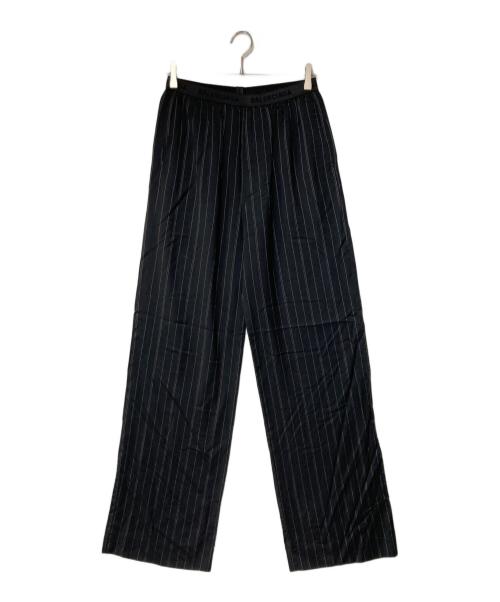 BALENCIAGA（バレンシアガ）BALENCIAGA (バレンシアガ) ウエストロゴ ストライプワイドパンツ イタリア製 ブラック サイズ:36の古着・服飾アイテム