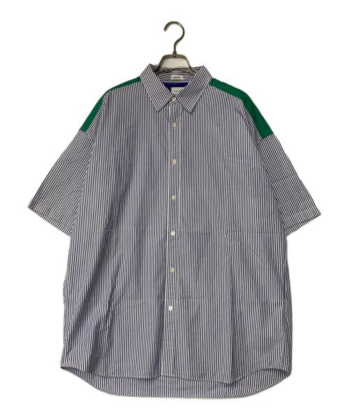 MISTER GENTLEMAN（ミスタージェントルマン）MISTER GENTLEMAN (ミスタージェントルマン) レイヤードデザインストライプシャツ MGO-SSH08 ホワイト×ネイビー×グリーン サイズ:XLの古着・服飾アイテム