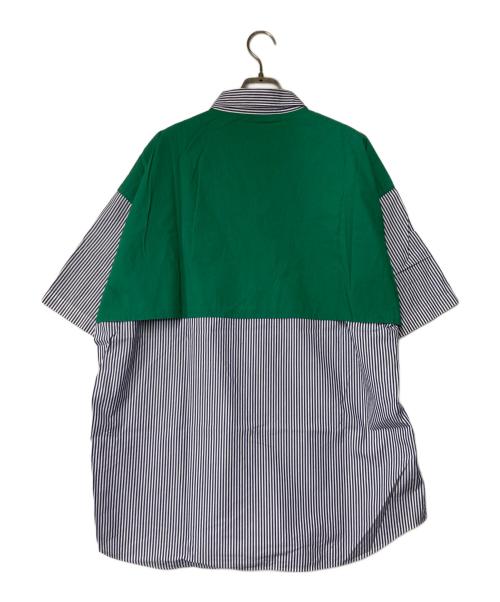 MISTER GENTLEMAN（ミスタージェントルマン）MISTER GENTLEMAN (ミスタージェントルマン) レイヤードデザインストライプシャツ MGO-SSH08 ホワイト×ネイビー×グリーン サイズ:XLの古着・服飾アイテム