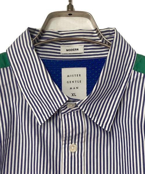 MISTER GENTLEMAN（ミスタージェントルマン）MISTER GENTLEMAN (ミスタージェントルマン) レイヤードデザインストライプシャツ MGO-SSH08 ホワイト×ネイビー×グリーン サイズ:XLの古着・服飾アイテム