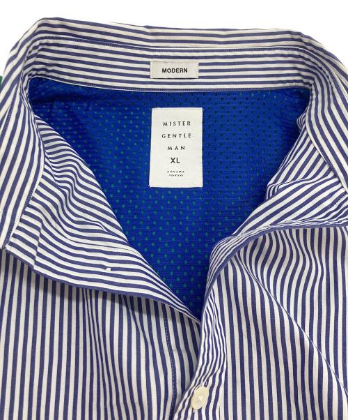 MISTER GENTLEMAN（ミスタージェントルマン）MISTER GENTLEMAN (ミスタージェントルマン) レイヤードデザインストライプシャツ MGO-SSH08 ホワイト×ネイビー×グリーン サイズ:XLの古着・服飾アイテム