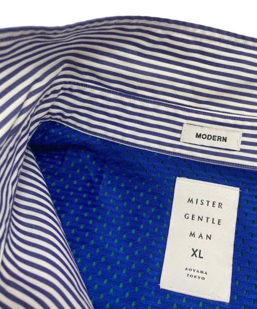 MISTER GENTLEMAN（ミスタージェントルマン）MISTER GENTLEMAN (ミスタージェントルマン) レイヤードデザインストライプシャツ MGO-SSH08 ホワイト×ネイビー×グリーン サイズ:XLの古着・服飾アイテム