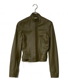 LOUIS VUITTON（ルイ ヴィトン）の古着「ラムレザースタンドカラージャケット」｜オリーブ