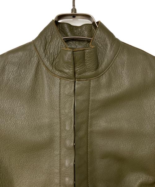 LOUIS VUITTON（ルイ ヴィトン）LOUIS VUITTON (ルイ ヴィトン) ラムレザースタンドカラージャケット オリーブ サイズ:34の古着・服飾アイテム