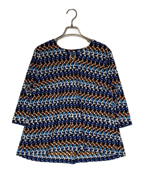 Leilian（レリアン）LEILIAN (レリアン) 総柄プルオーバーブラウス ブルー×ブラウン サイズ:13+の古着・服飾アイテム